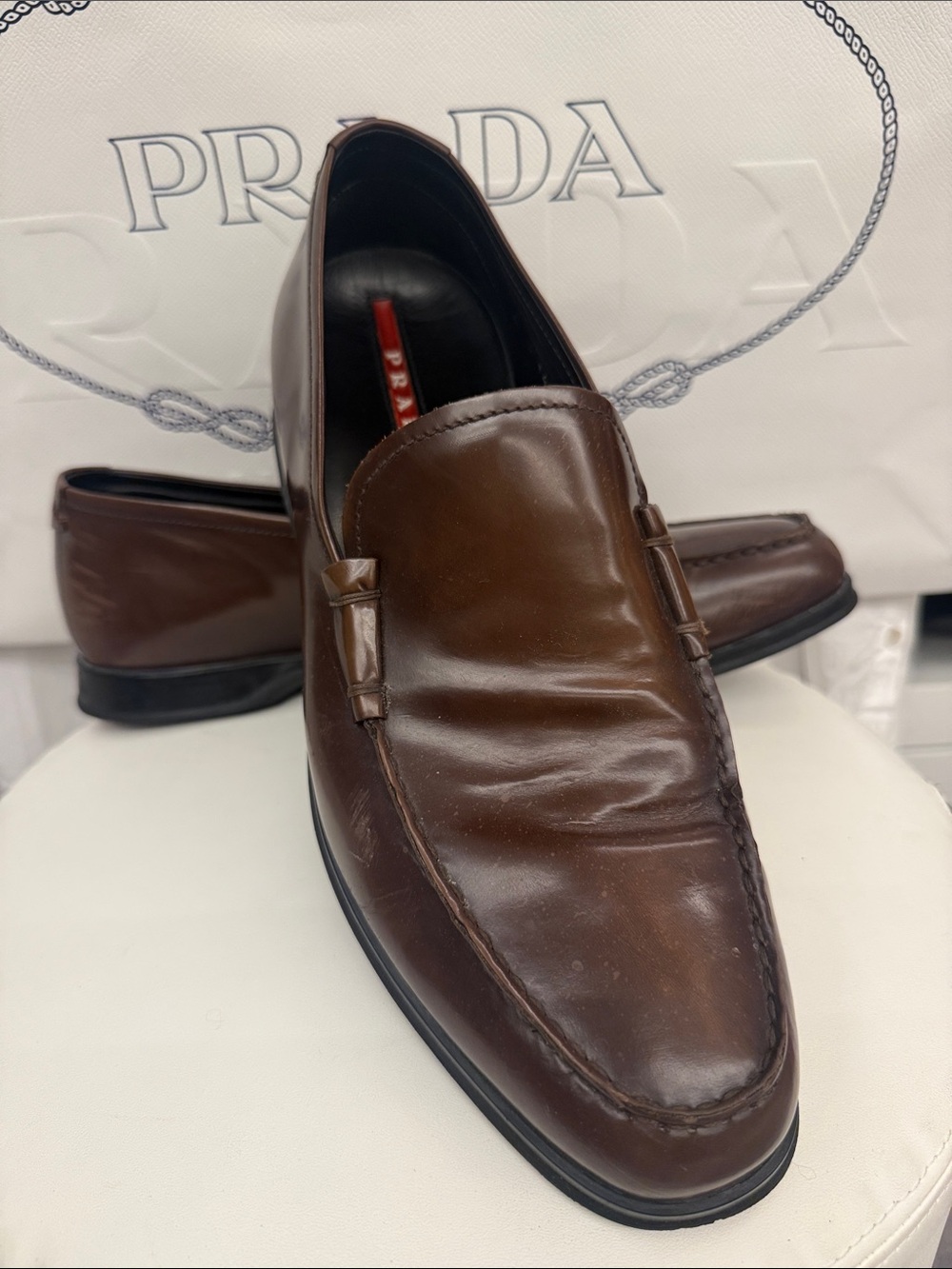 Prada Brown Leather Penny Loafers